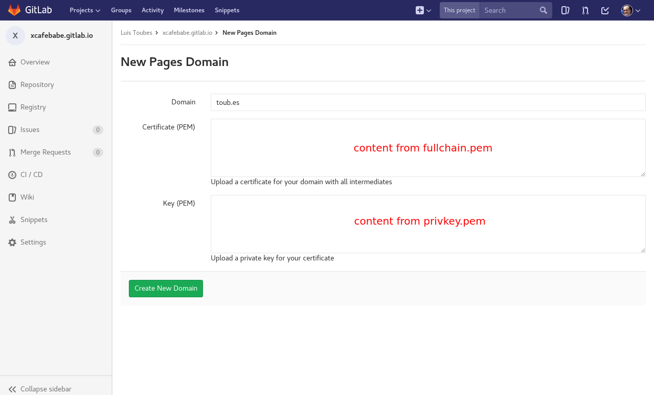 Certificates in GitLab